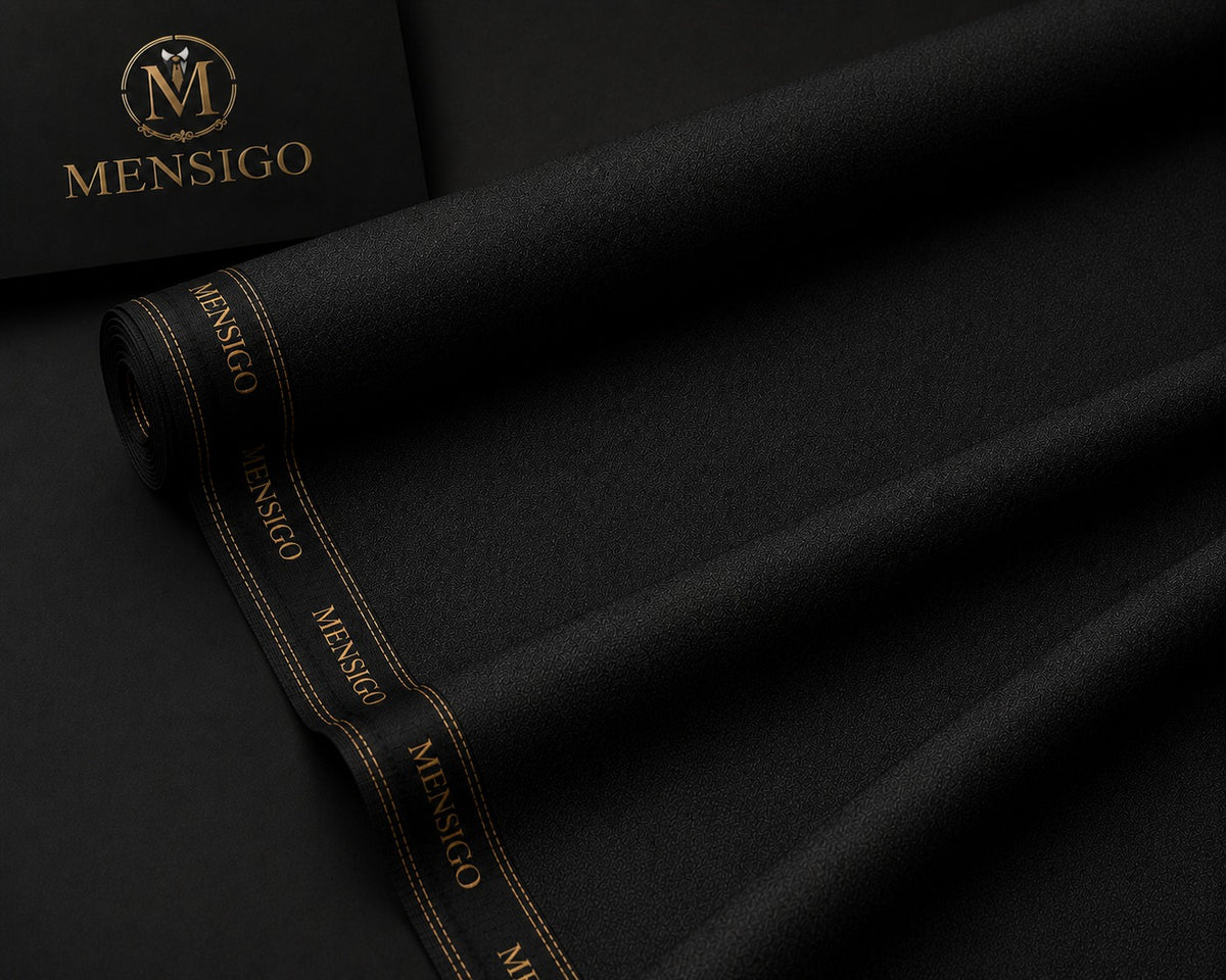Mensigo Onyx Black Premium Textured Suiting Fabric