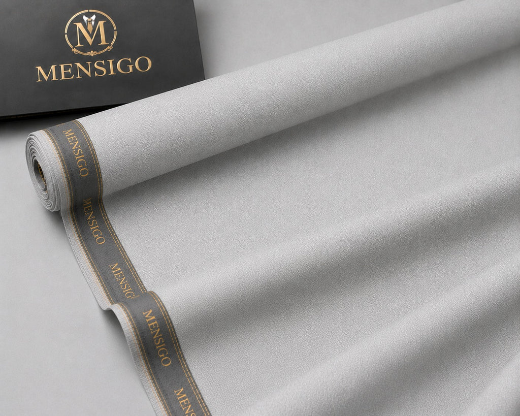 Mensigo Silver Mist Premium Textured Suiting Fabric – Luxury Collection